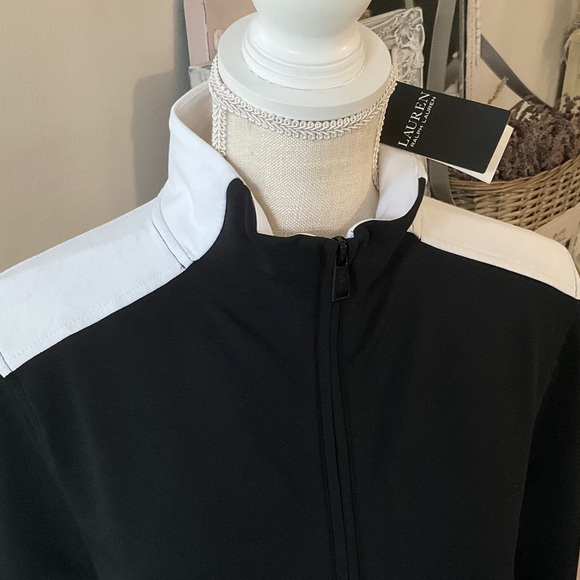 NWT Lauren Ralph Lauren Mock Neck Zip Black & Cream Jacket - Picture 2 of 10